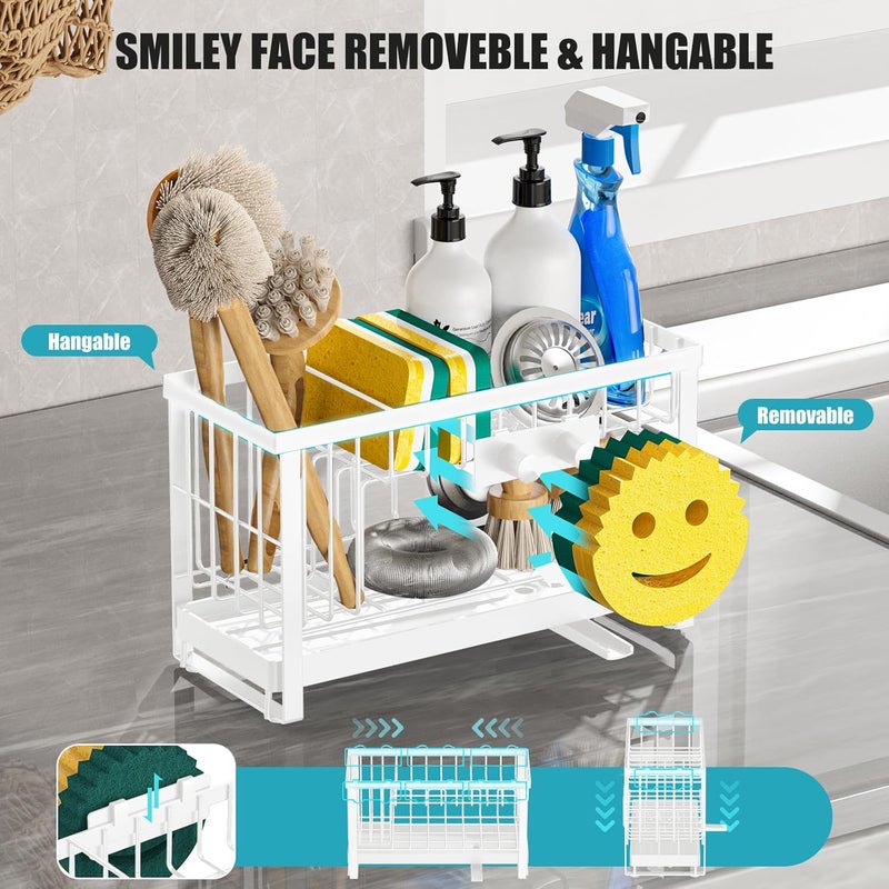 Taugast Sponge Holder for Kitchen Sink with Flexible Sponge Holder Smiley Face,2 Tier Kitchen Sink Organizer Countertop and Storage Essentials,Soap Dispenser Organize,Home Decor Accessories-White - Image 3